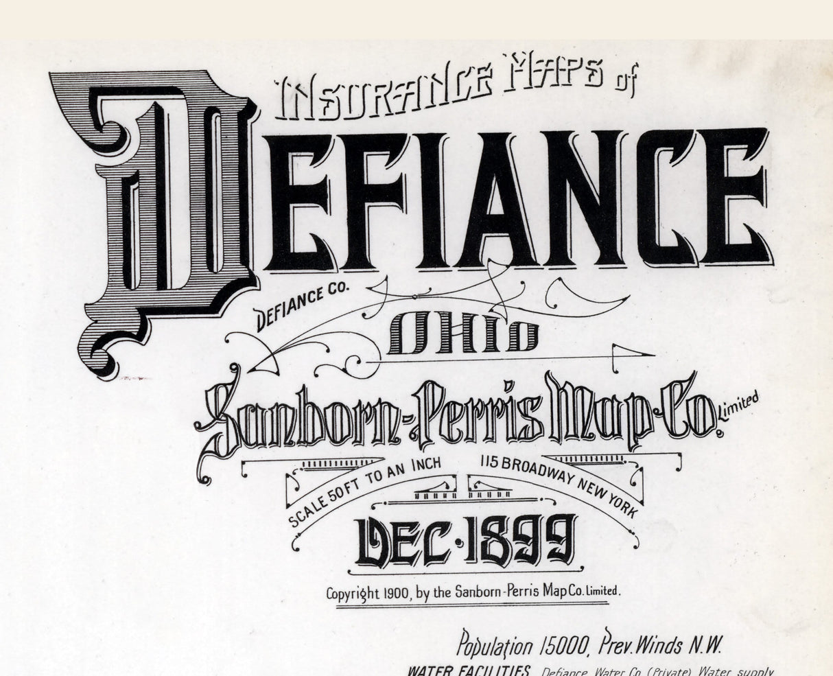 1899 Town Map of Defiance Ohio