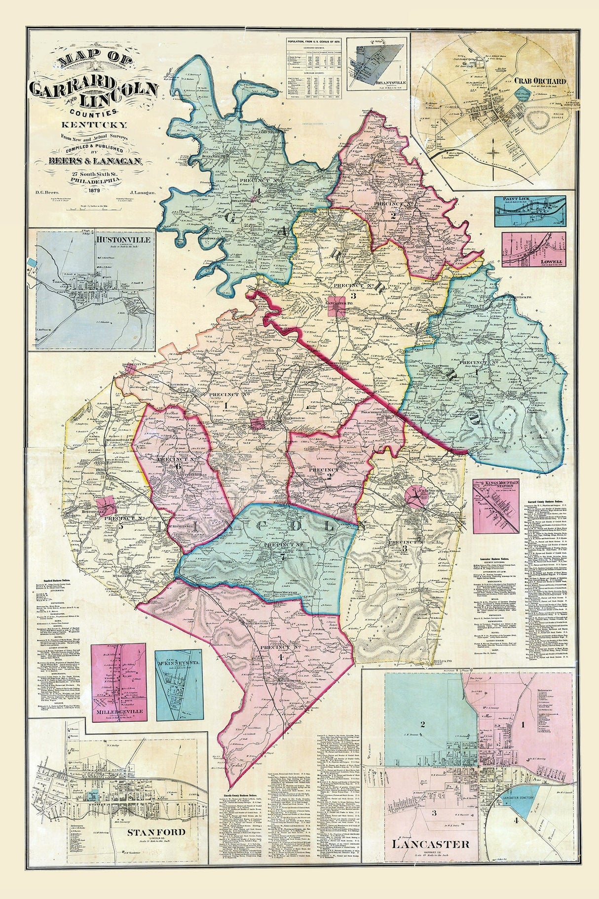 1879 Map of Garrard and Lincoln County Kentucky