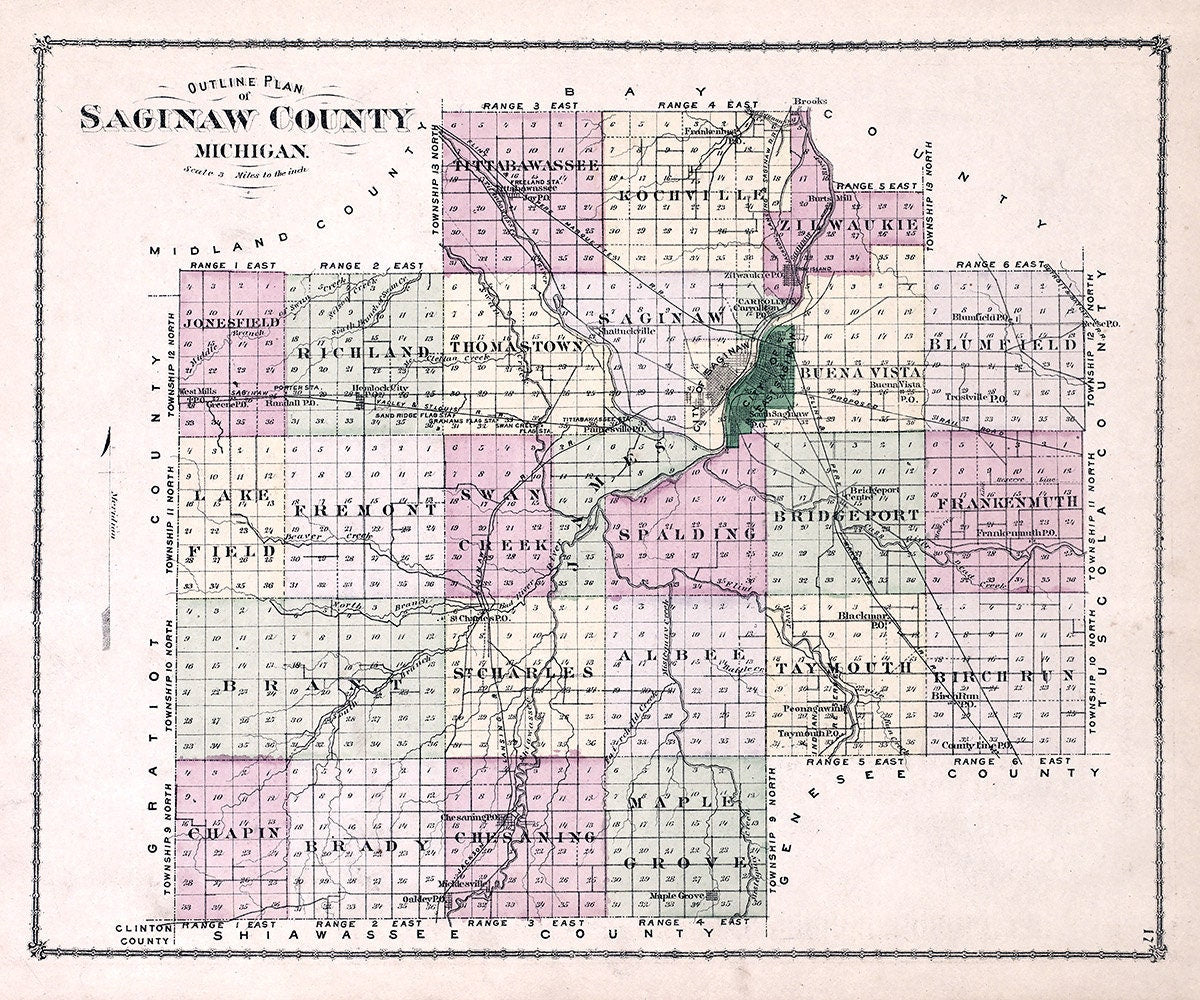 1877 Map of Saginaw County Michigan