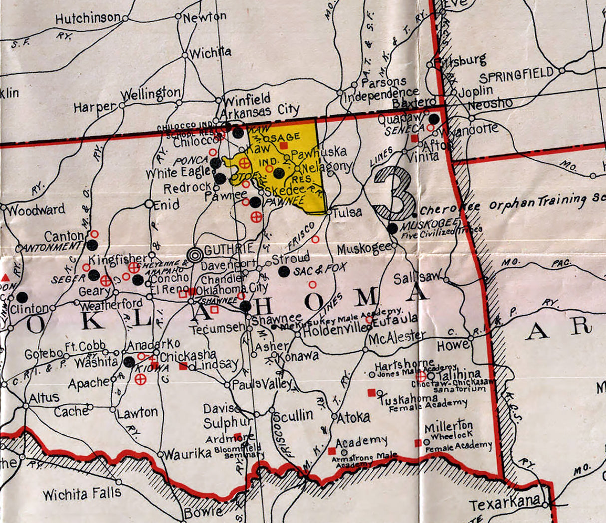 1920 Map of Indian Reservations West of the Mississippi River