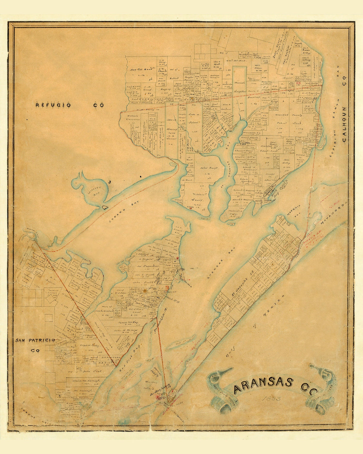 1883 Farm Line Map of Aransas County Texas