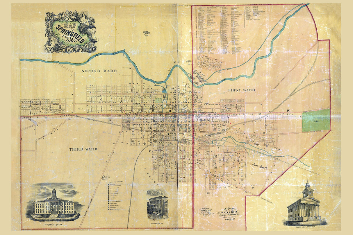 1856 Map of Springfield Clark County Ohio