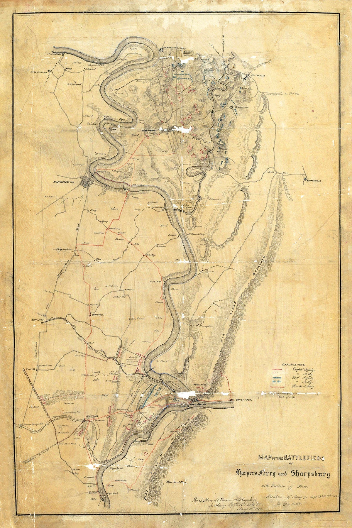 1862 Map of Harpers Ferry and Sharpsburg Battlefields