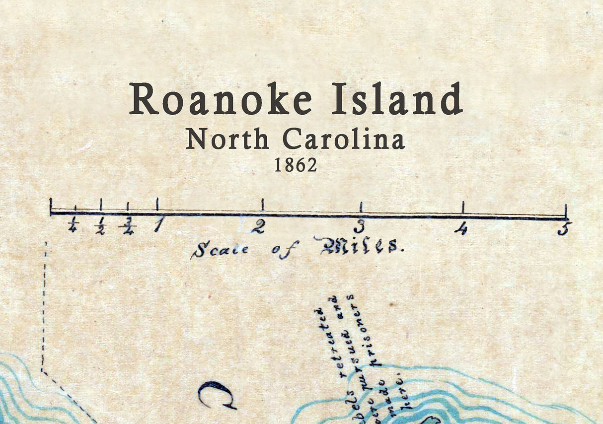 1862 Map of Roanoke Island North Carolina