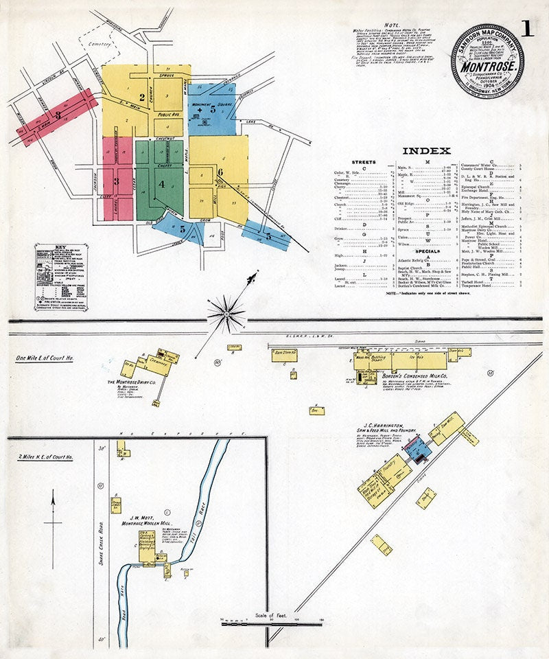 1904 Town Map of Montrose Susquehanna County Pennsylvania