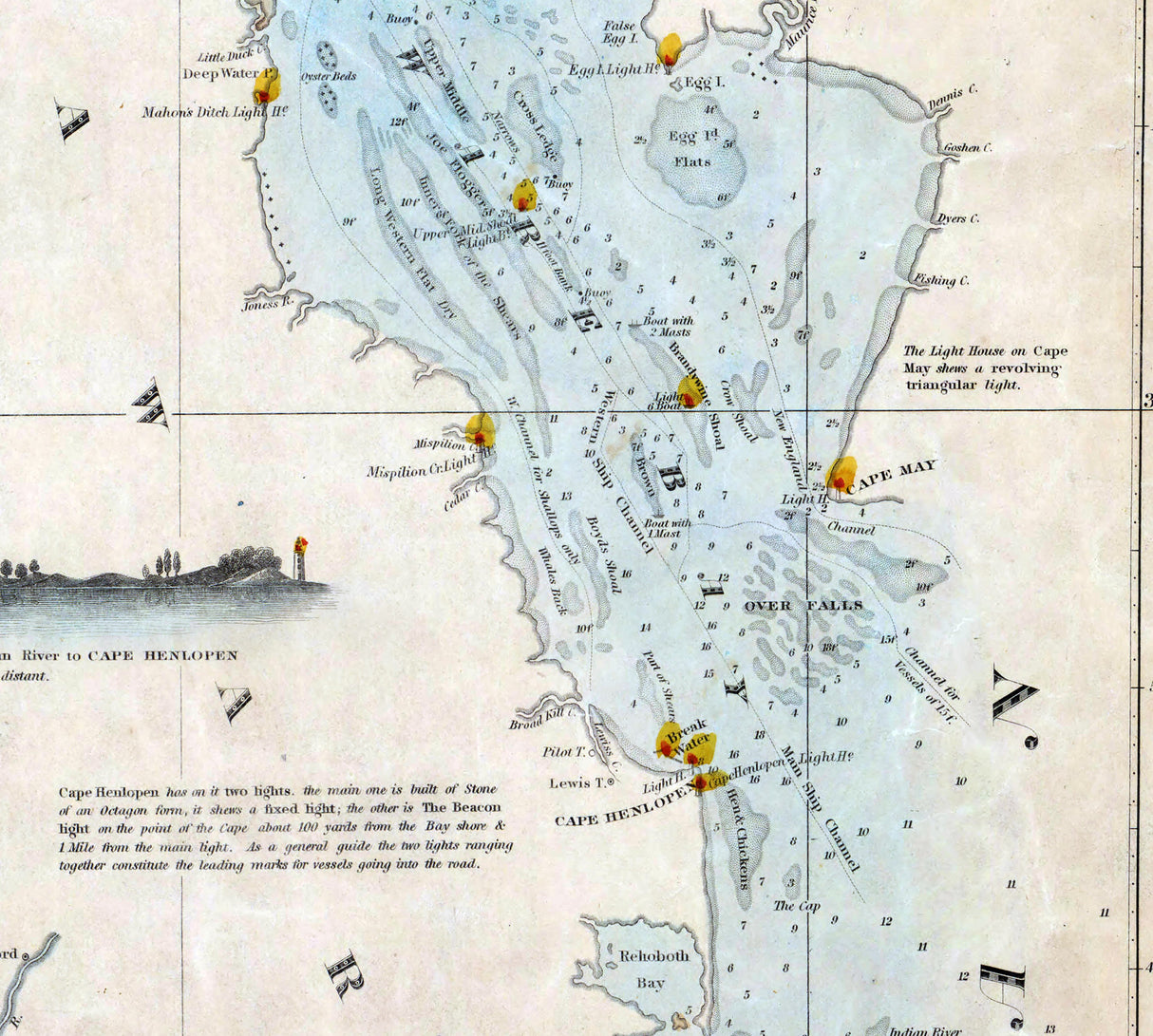 1859 Chart Map of the Chesapeake and Delaware Bays
