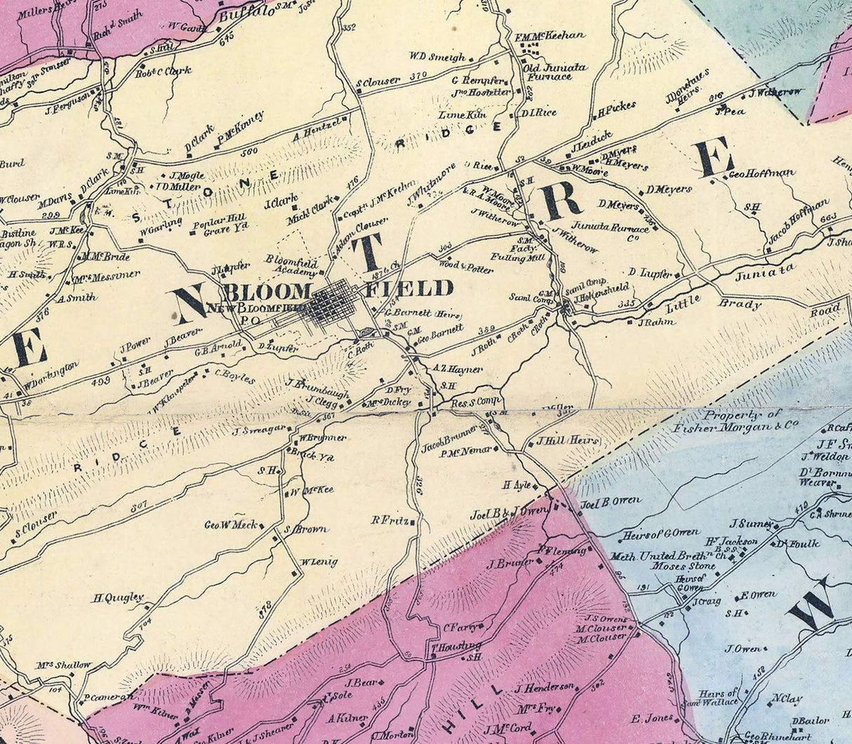 1863 Map of Perry Juniata and Mifflin County Pennsylvania