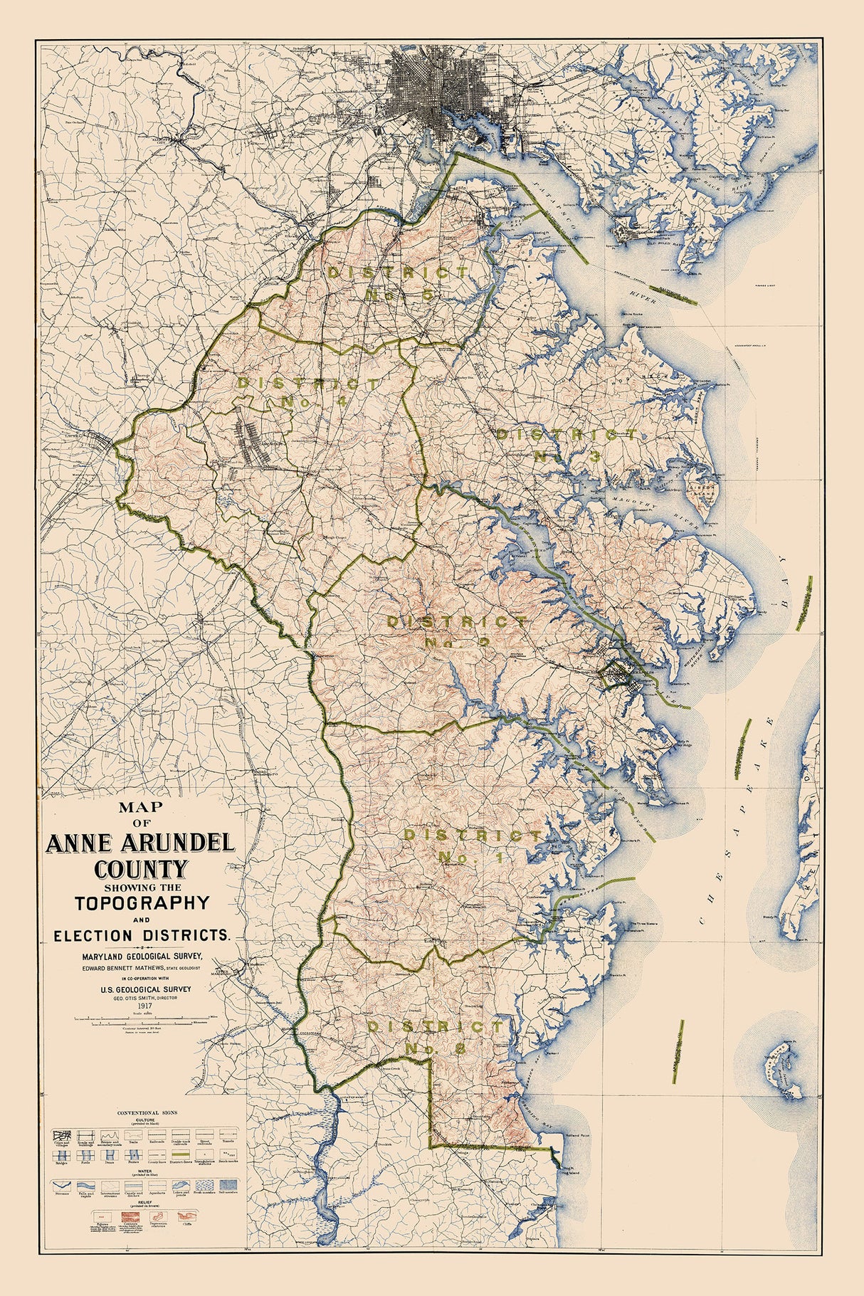 1917 Map of Anne Arundel County Maryland