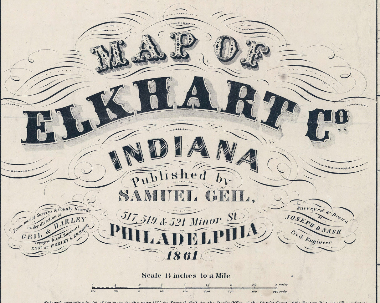 1863 Farm Line Map of Elkhart County Indiana