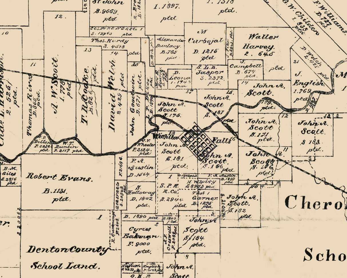 1889 Farm Line Map of Wichita County Texas