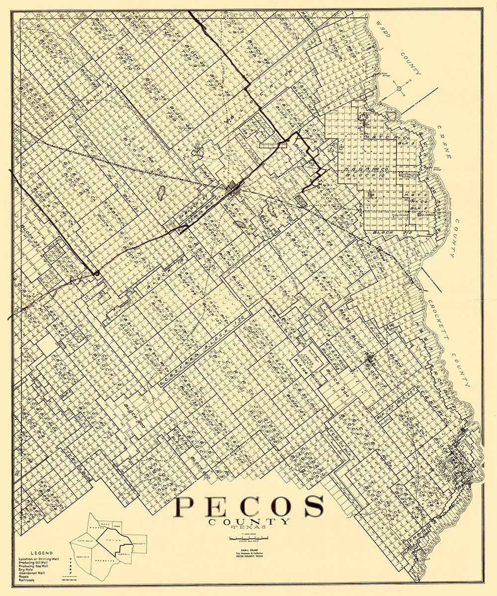 1920s Map of Pecos County Texas Oil Field