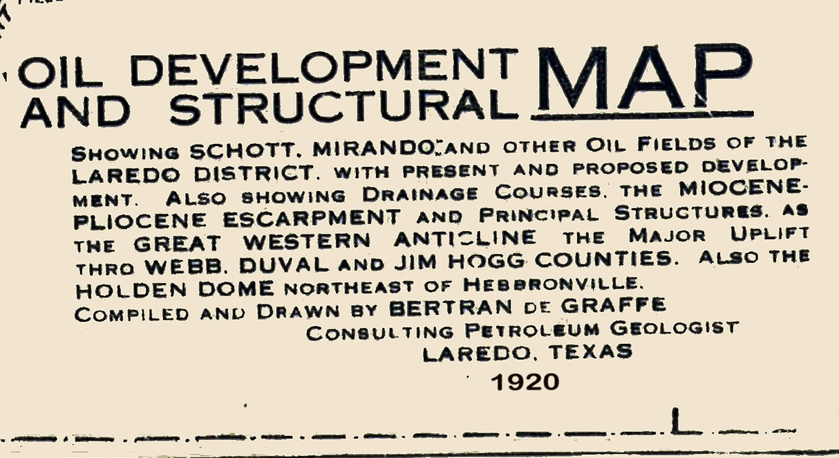 1920 Map of Laredo District Texas Oil Well Fields