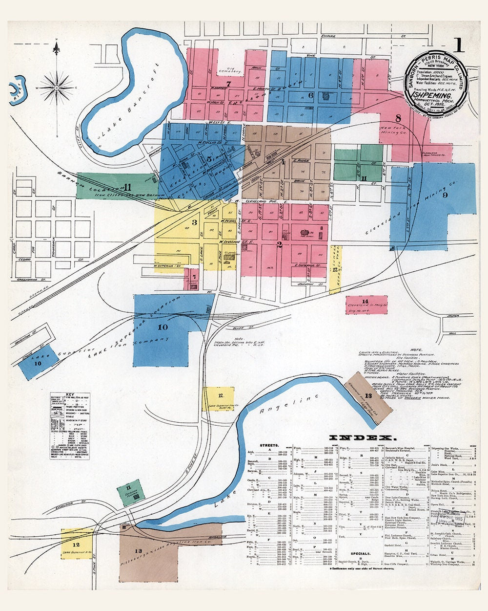 1892 Town Map of Ishpeming Marquette County Michigan