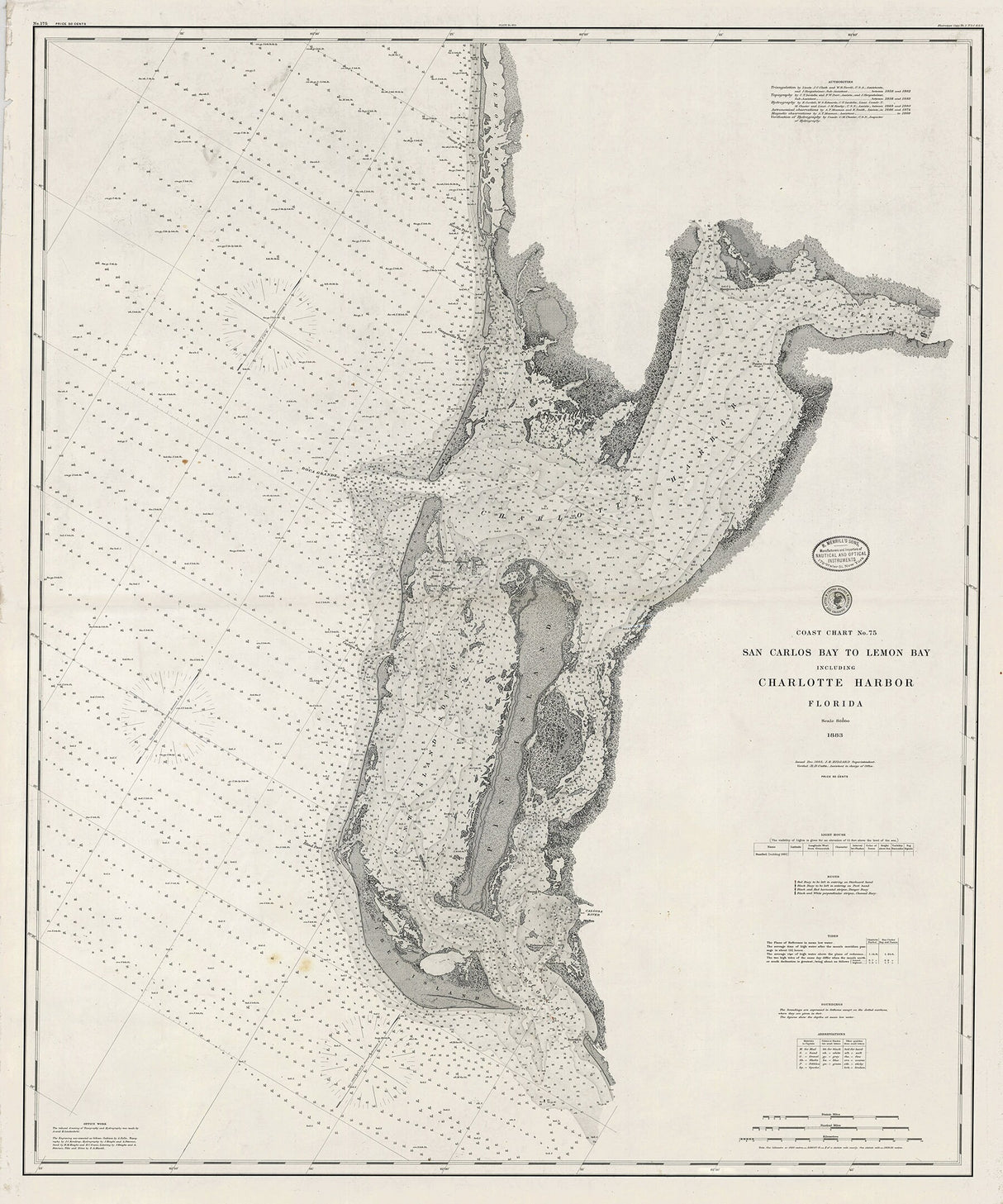 1883 Nautical Map of San Carlos Bay to Lemon Bay Florida Charlotte Harbor Sanibel Captiva
