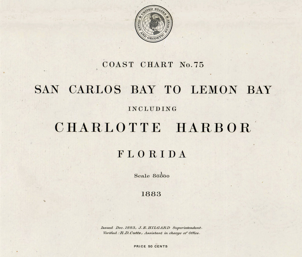 1883 Nautical Map of San Carlos Bay to Lemon Bay Florida Charlotte Harbor Sanibel Captiva