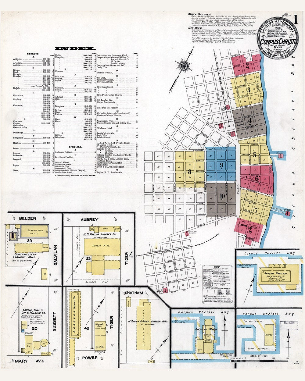 1909 Town Map of Corpus Christi Texas