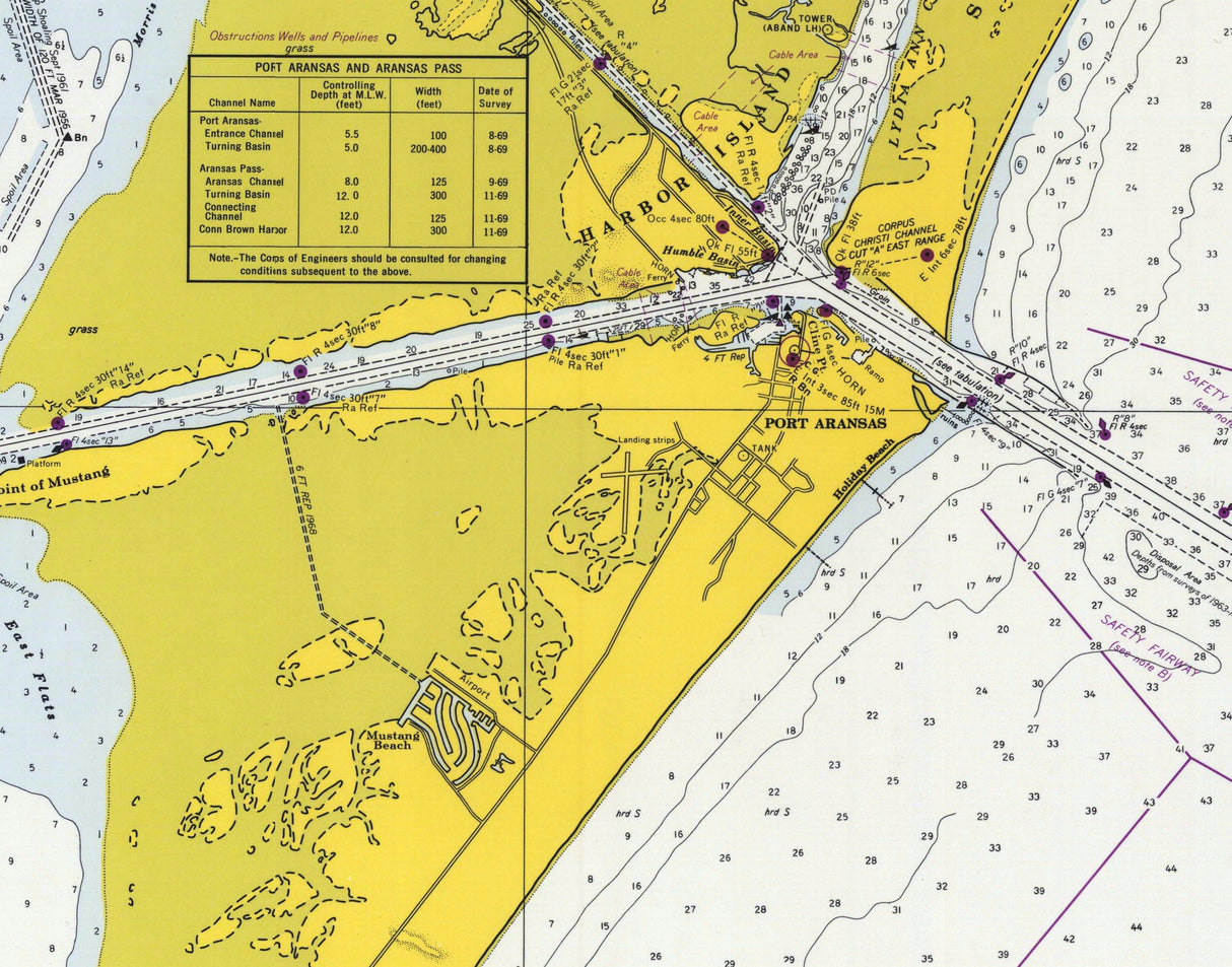 1970 Nautical Chart of Corpus Christi Bay Texas