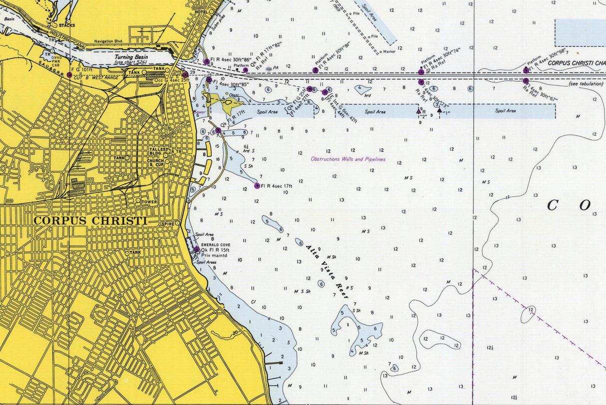 1970 Nautical Chart of Corpus Christi Bay Texas