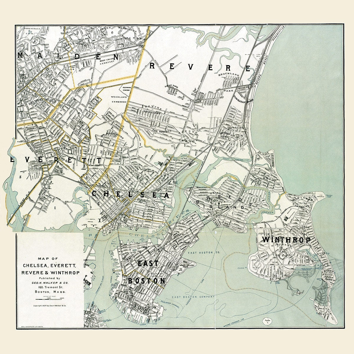 1897 Map of Chelsea Everett Revere and Winthrop Massachusetts