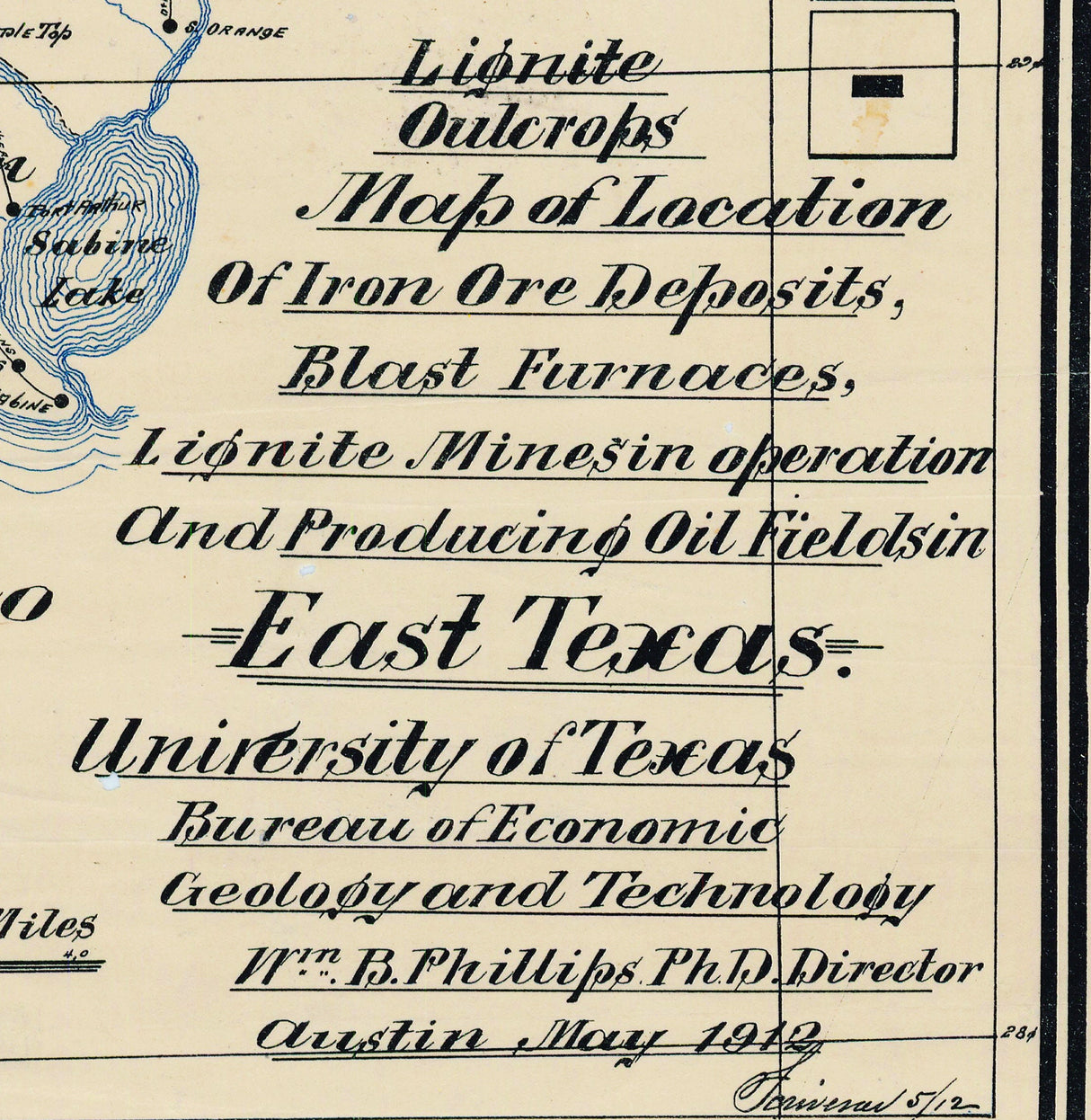 1912 Map of East Texas Oil Fields and Iron Ore Deposits