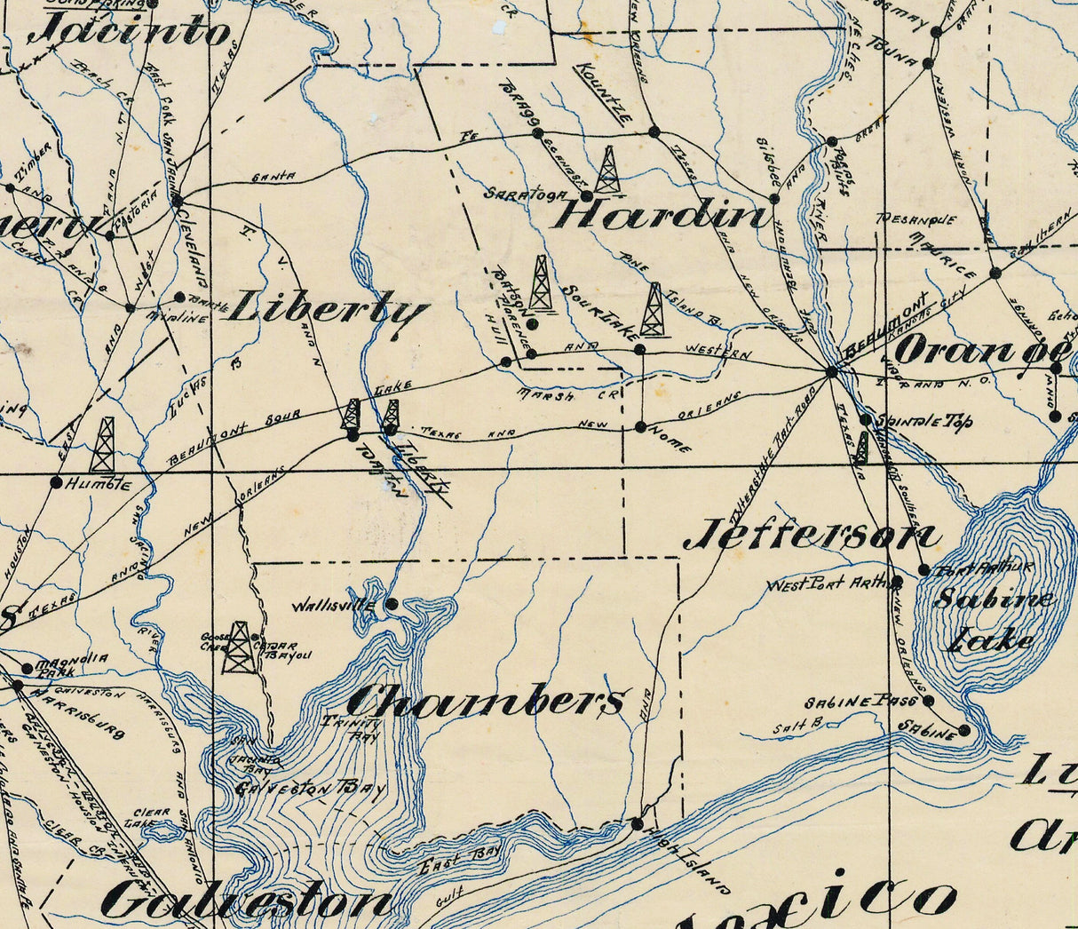 1912 Map of East Texas Oil Fields and Iron Ore Deposits