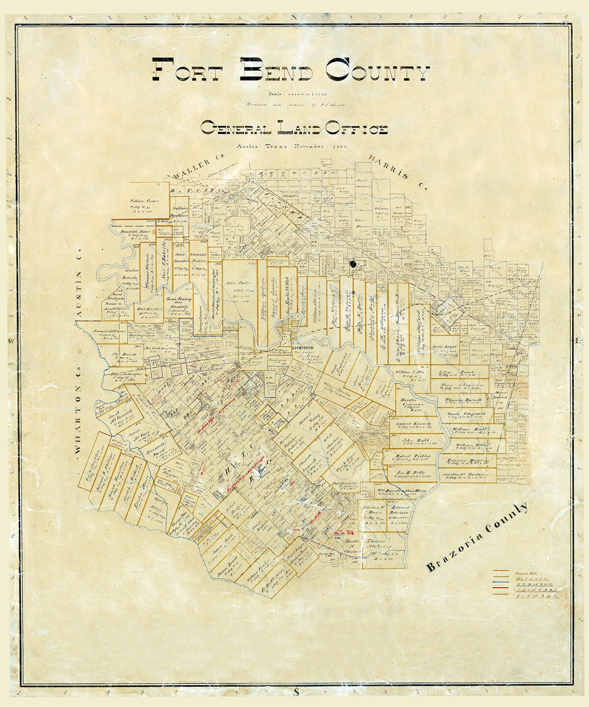 1892 Map of Fort Bend County Texas