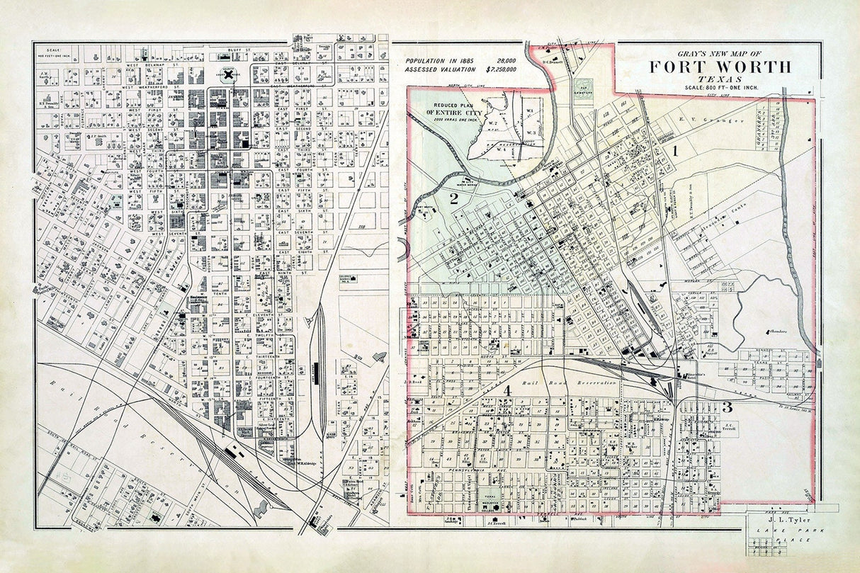 1885 Map of Fort Worth Texas