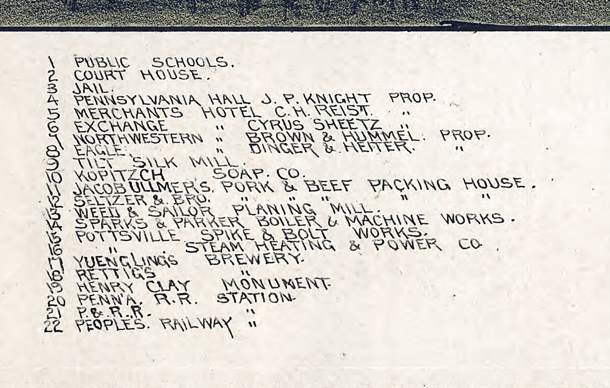 1889 Panoramic Map of Pottsville Pennsylvania