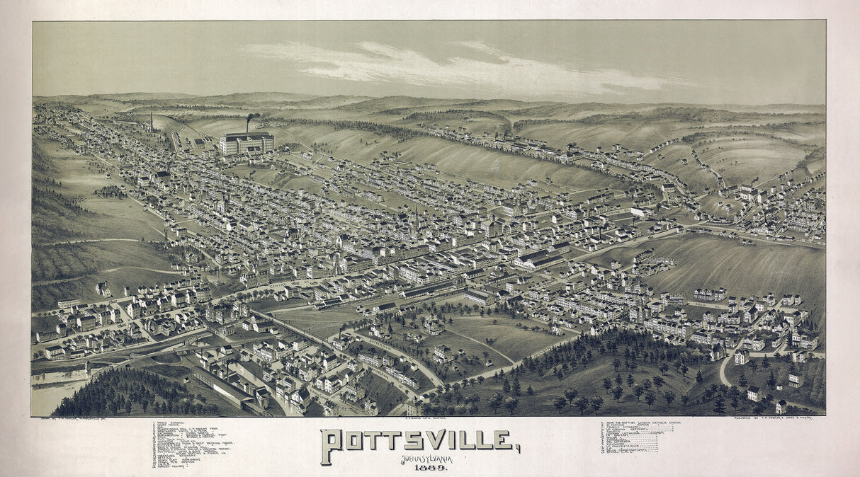 1889 Panoramic Map of Pottsville Pennsylvania