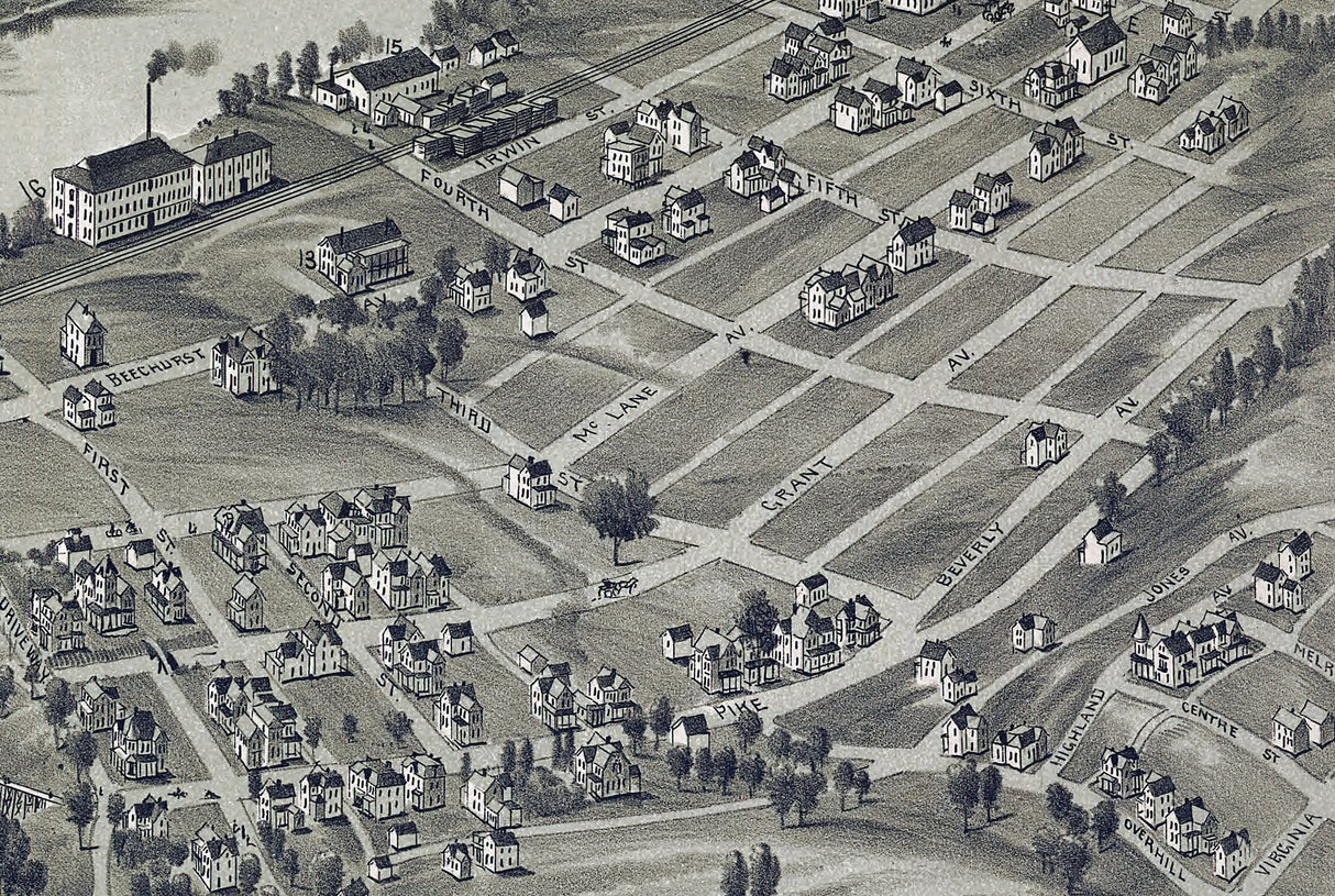 1897 Panoramic Map of Morgantown West Virginia