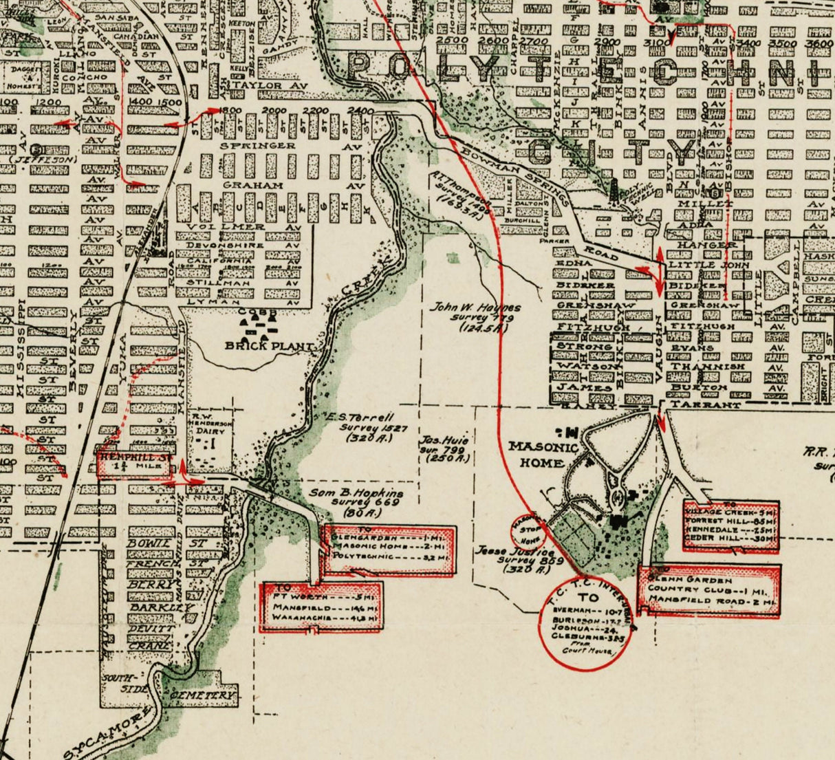 1919 Map of Fort Worth Texas