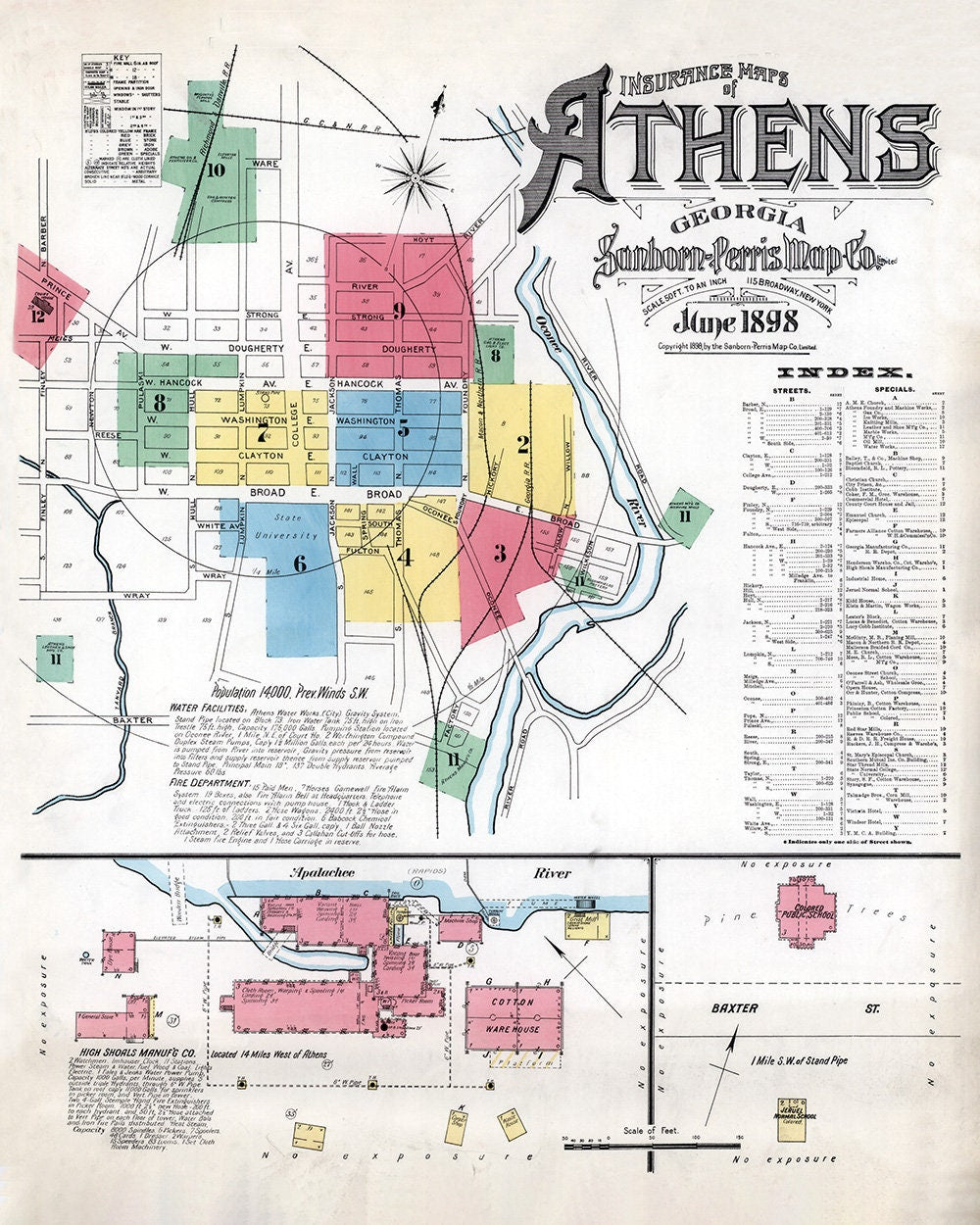 1898 Town Map of Athens Clark County Georgia
