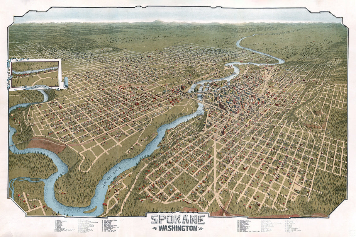 1905 Panoramic Map of Spokane Washington