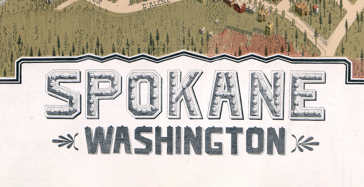1905 Panoramic Map of Spokane Washington