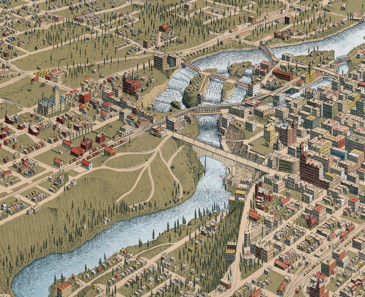 1905 Panoramic Map of Spokane Washington