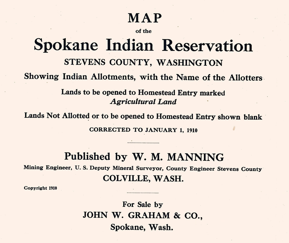 1910 Map of Spokane Indian Reservation Stevens County Washington