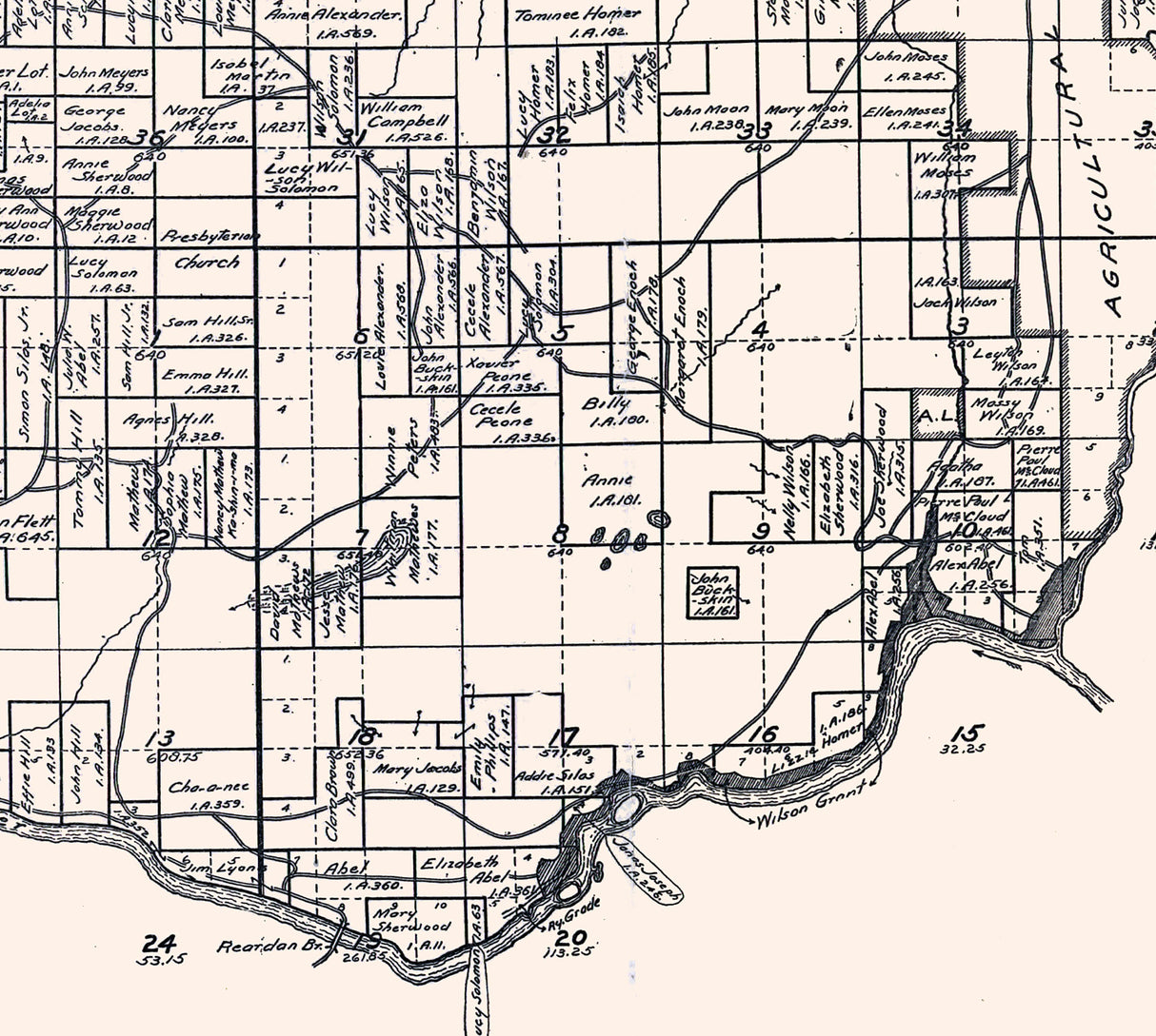 1910 Map of Spokane Indian Reservation Stevens County Washington