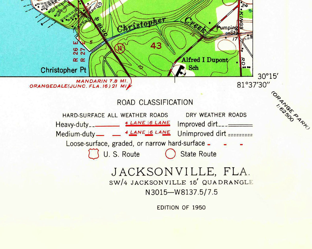 1950 Topo Map of Jacksonville Florida