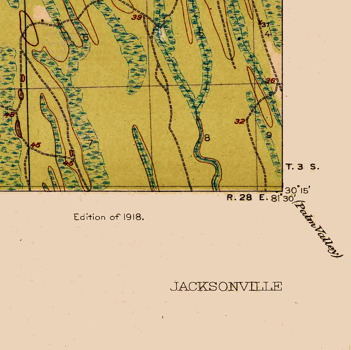 1918 Topo Map of Jacksonville Florida and Saint Johns River