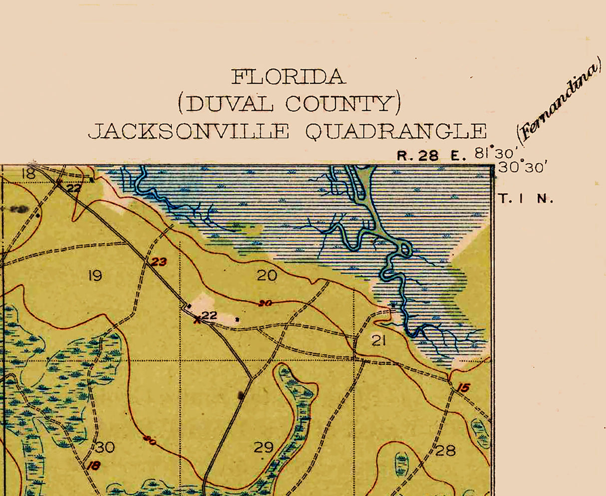 1918 Topo Map of Jacksonville Florida and Saint Johns River