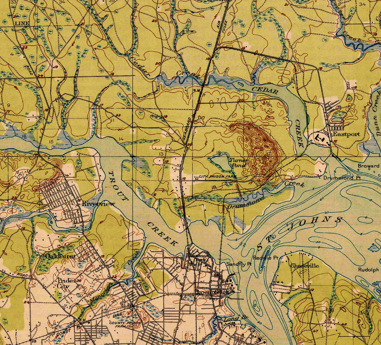 1918 Topo Map of Jacksonville Florida and Saint Johns River