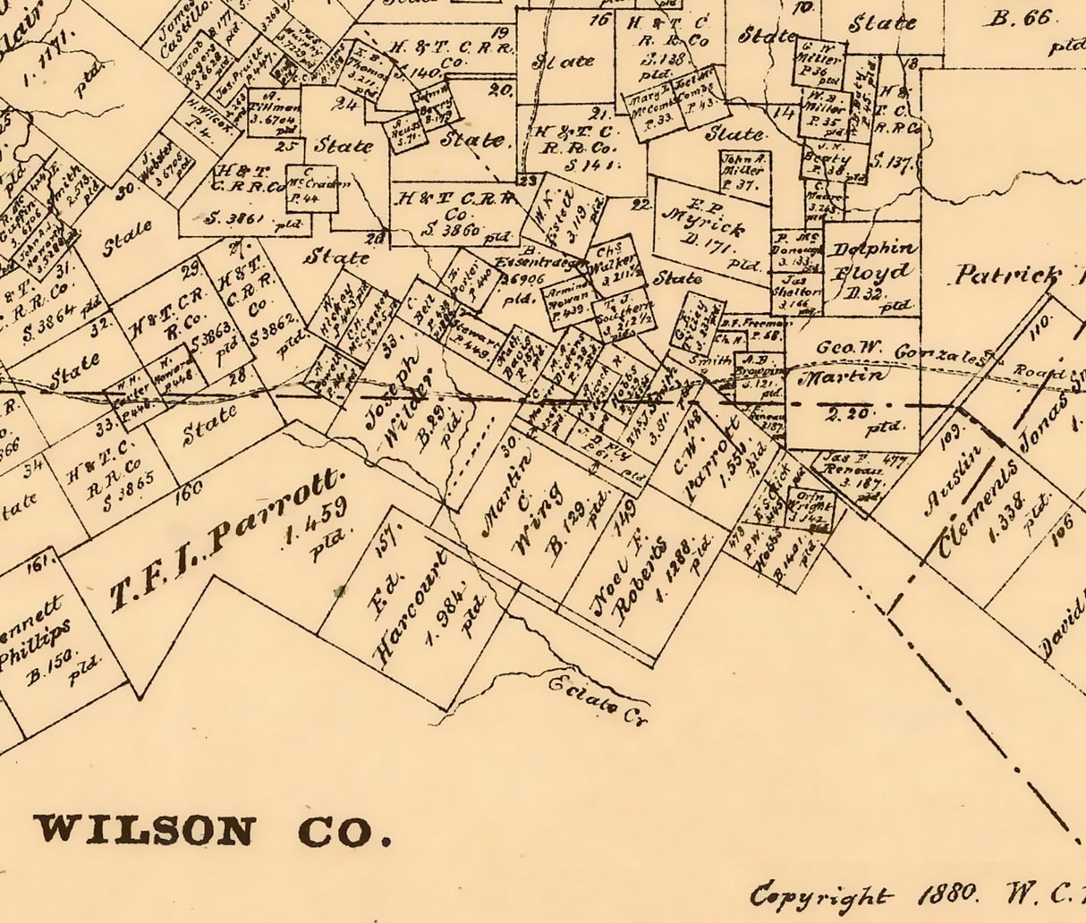 1880 Map of Guadalupe County Texas