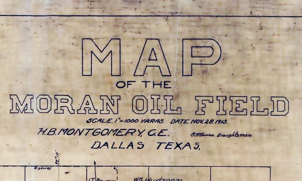 1913 Map of Moran Oil Well Field Texas Shackleford and Callahan County