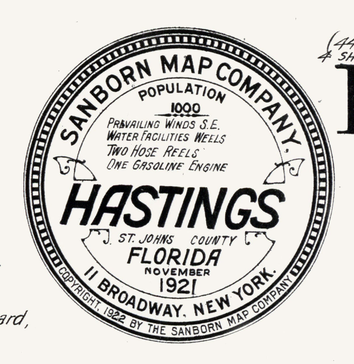 1921 Town Map of Hastings Saint Johns County Florida