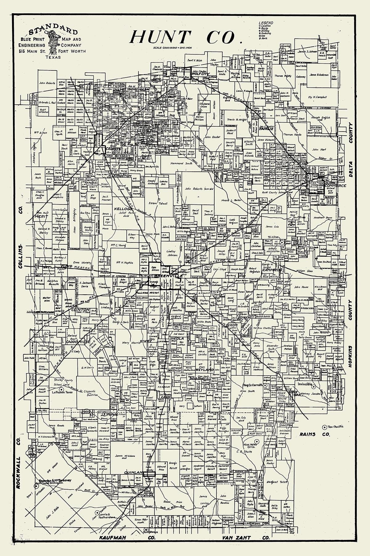 1920 Farm Line Map of Hunt County Texas