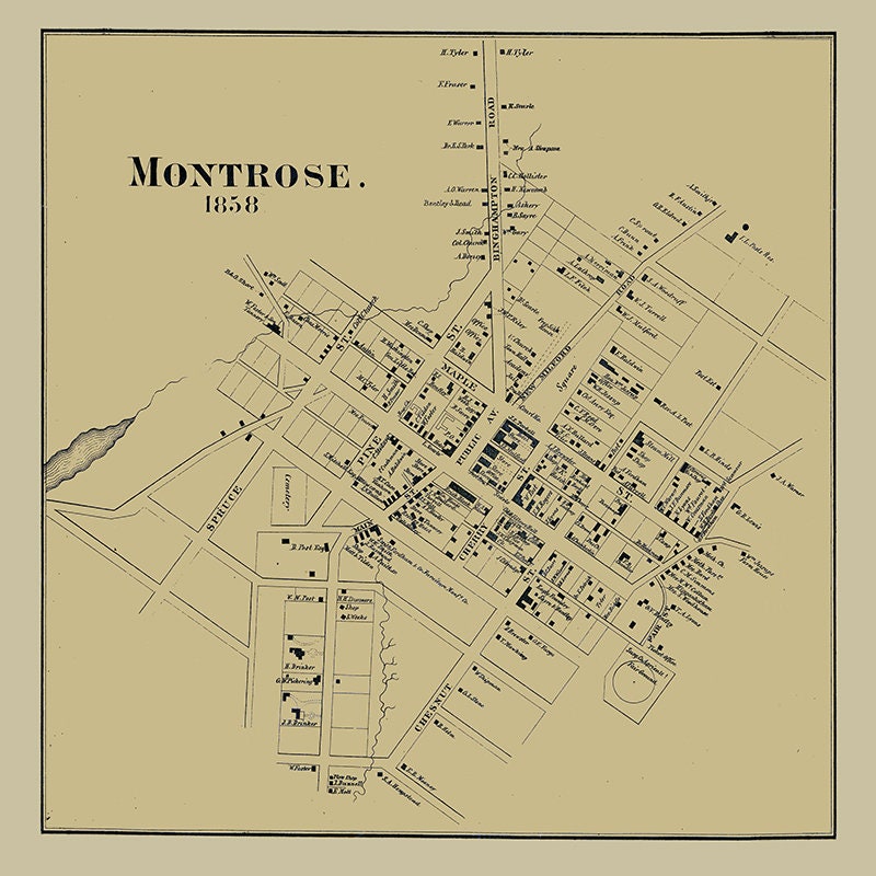 1858 Map of Montrose Susquehanna County Pennsylvania