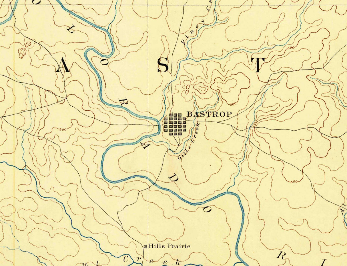 1885 Topo Map of Bastrop County Texas