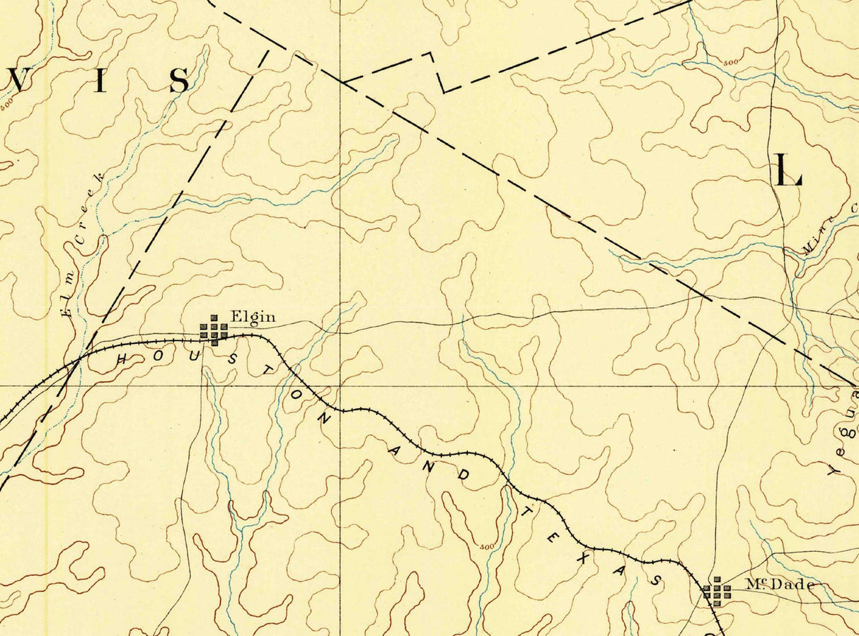 1885 Topo Map of Bastrop County Texas