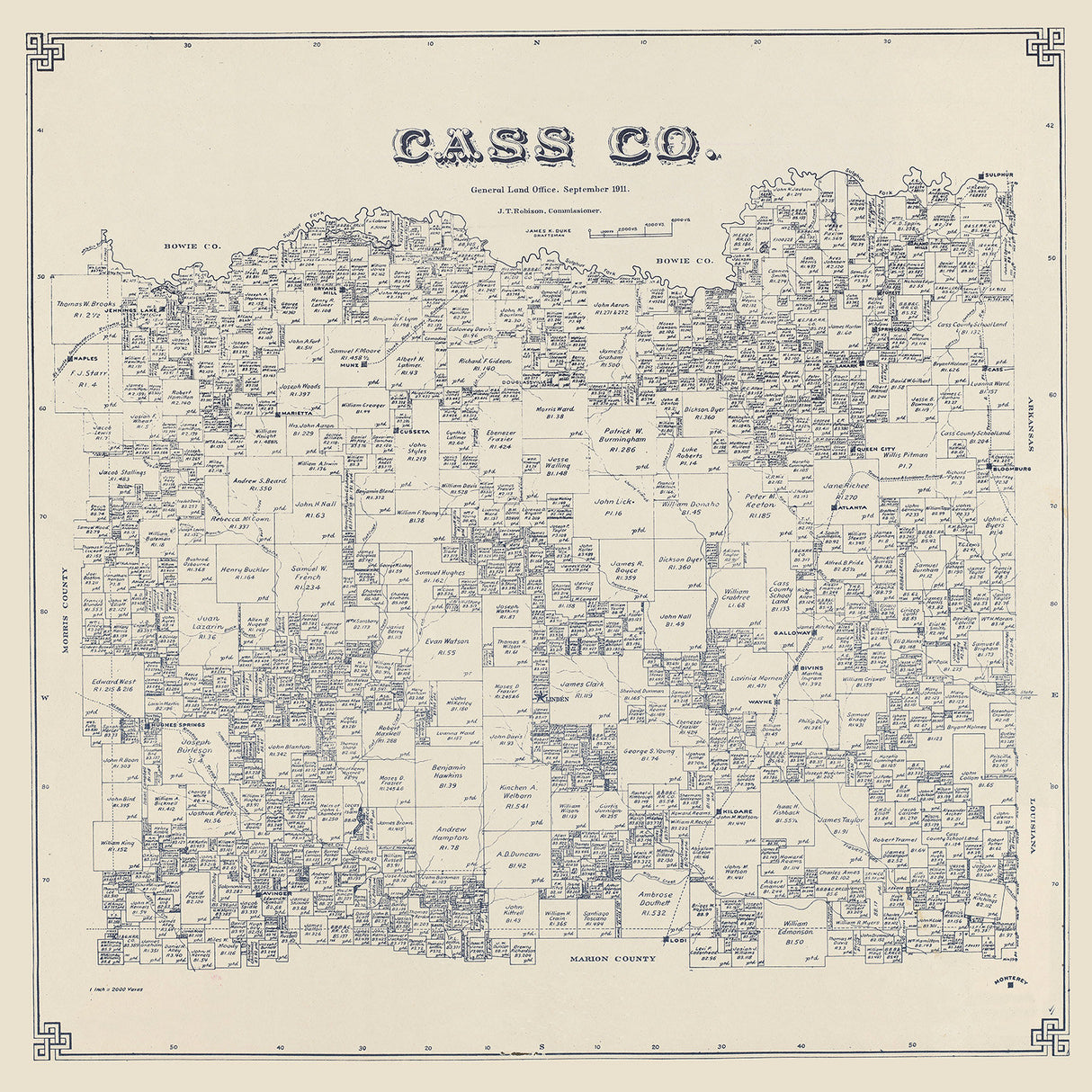 1911 Map of Cass County Texas