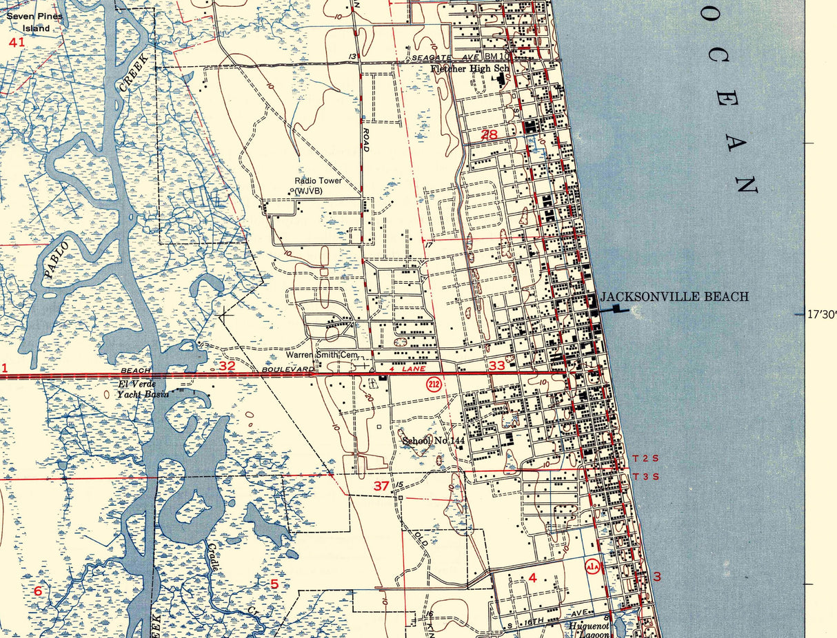 1949 Topo Map of Jacksonville Beach Florida